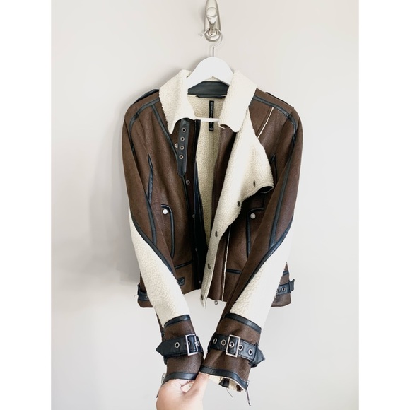 Walter Baker Renee Brown Leather Shearling Jacket - Picture 4 of 11